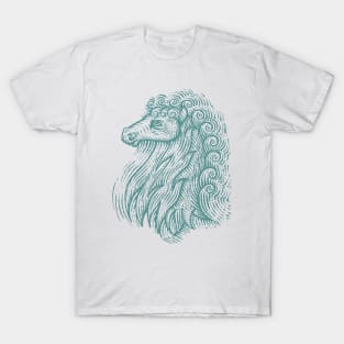 Side Profile of a Horse Head with Curly Hair Hand Drawn Illustration T-Shirt